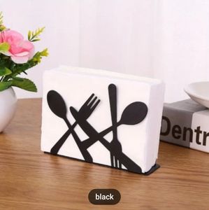 Black Stylish Knife Fork Iron Napkin Holder!